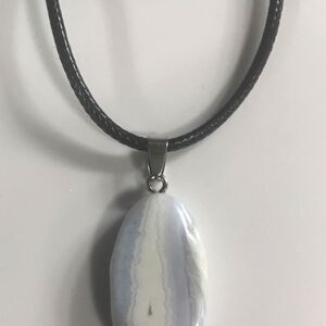 Blue crystal stone necklace on black wax cord chain necklace